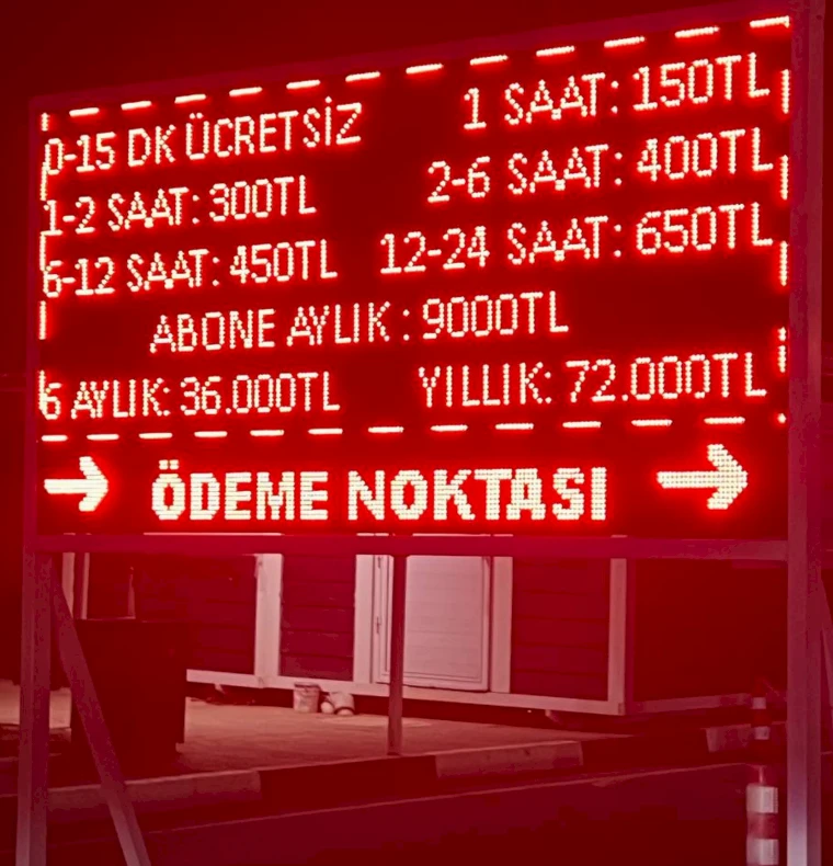 Указатели и информация для оплаты парковки в аэропорту Эрджан