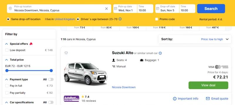 Car rental in Nicosia