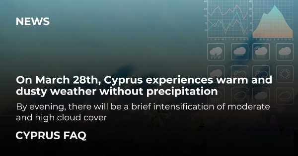 On March 28th, Cyprus experiences warm and dusty weather without precipitation
