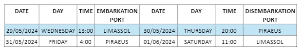 Расписание парома до Кипра май 2024