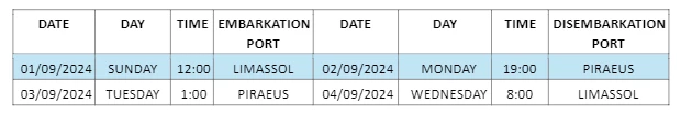 Расписание парома до Кипра сентябрь 2024
